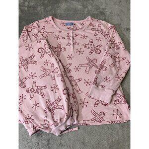 Cabernet Women’s Thermal Size Large Gingerbread Man Pajama Set Pink Christmas ￼